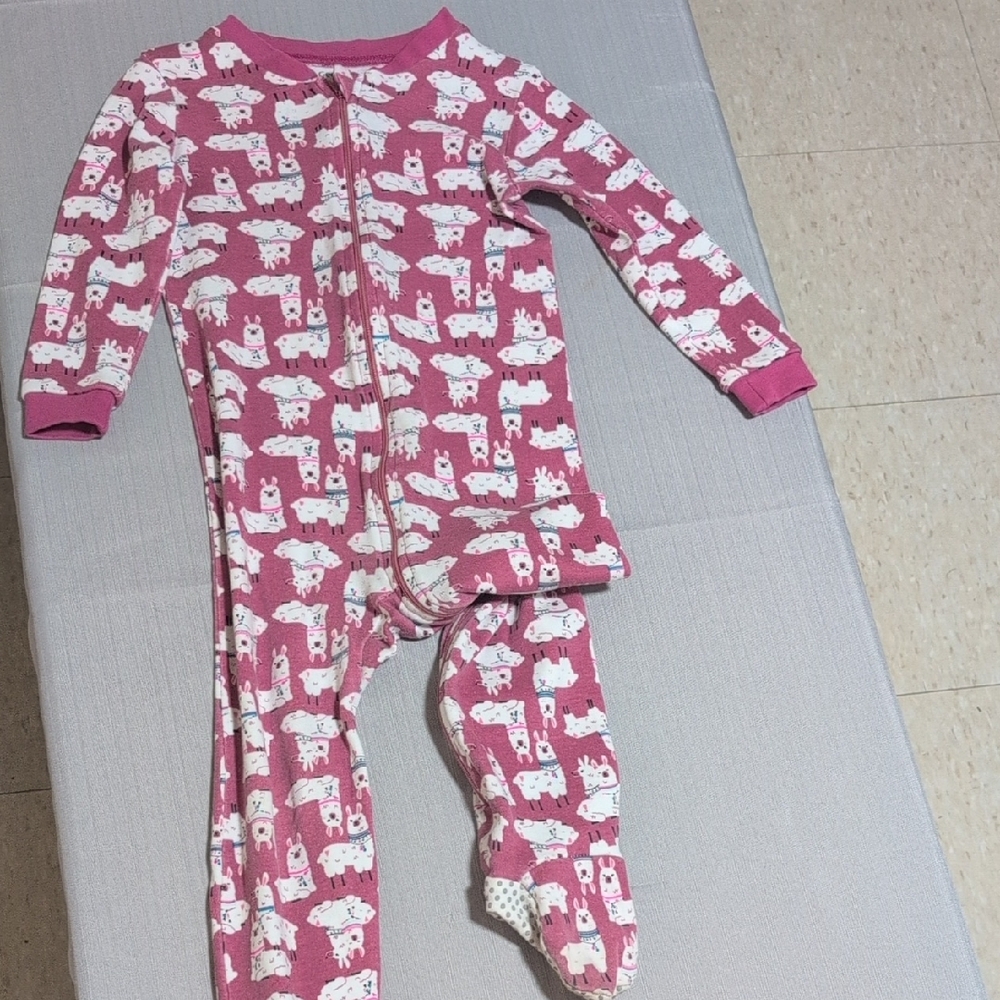 George Pink and White Footies One Piece with Playful Llama Pattern 3T